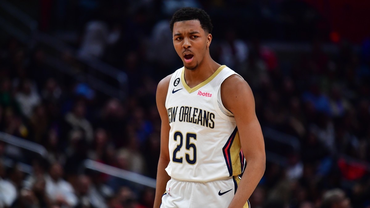 New Orleans Pelicans guard Trey Murphy III (25) reacts after scoring a three point basket against the Los Angeles Clippers during the second half at Crypto.com Arena.